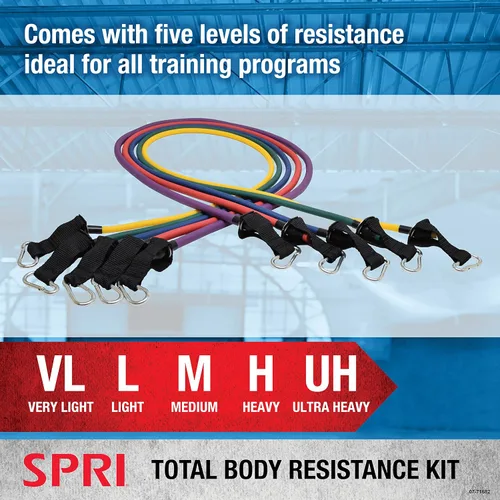 Miniatura 4 de Kit de bandas de resistencia SPRI - Tubos intercambiables de entrenamiento de resistencia para tonificación de cuerpo completo - Incluye 5 bandas