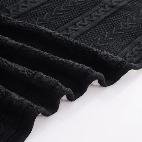 Miniatura 8 de Longhui bedding Manta de punto trenzado acrílico negro de 50 x 63 pulgadas, gruesa, suave, grande, acogedora manta de forro polar de punto