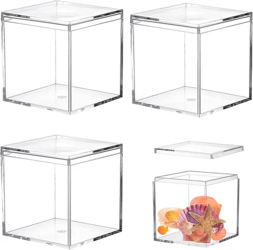 Miniatura 13 de Caja de acrílico transparente con tapas, paquete de 4 cajas de plástico cuadrado de plástico de 4.3 x 2.7 x 1 pulgadas, caja de almacenamiento