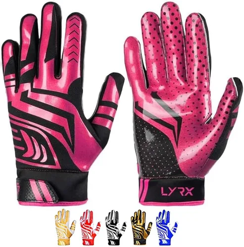 Miniatura 19 de Guantes de receptor de fútbol profesional LYRX con palma de silicona óptima, agarre antideslizante, control ultra adhesivo, deportivo, ligero