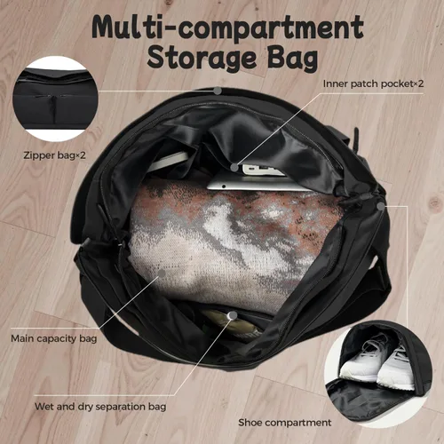 Miniatura 3 de Elegante bolsa de gimnasio deportiva de gran capacidad con separación en seco y húmedo, compartimento para zapatos, bolsa de lona de tela resistente