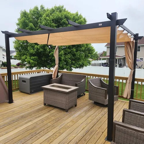 Miniatura 27 de PURPLE LEAF Pérgola Retráctil de 10' x 13' para Exteriores de Aluminio Blanco con Toldo de Sombra para Patio Refugio Moderno Marrón para Jardín