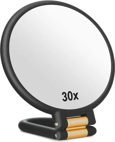 Sifolo Espejo de aumento de 30x, espejos de mano de viaje con asa, espejo de mano de doble cara con aumento de 1 x 30X y mango / soporte ajustable,