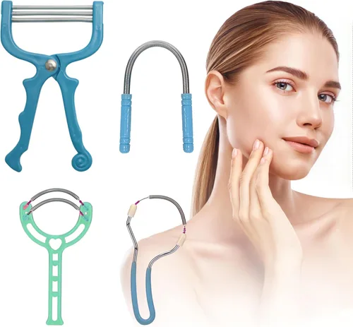 Removedor de vello primaveral – Paquete de 4 depiladoras de resorte de acero inoxidable – Removedor de vello facial para mujeres, cara de barbilla,