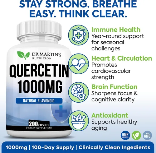 Miniatura 2 de Quercetina de 1000 mg - 200 cápsulas Apoyo inmunológico, antioxidante para alivio estacional de los senos nasales y salud cardiovascular