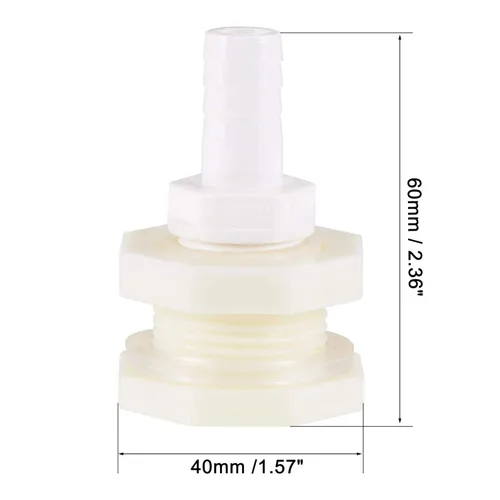Miniatura 2 de uxcell Adaptador de montaje de mamparo 0.472 in púas x G1/2 hembra ABS blanco para acuarios, tanques de agua, tinas, piscinas, 4 piezas