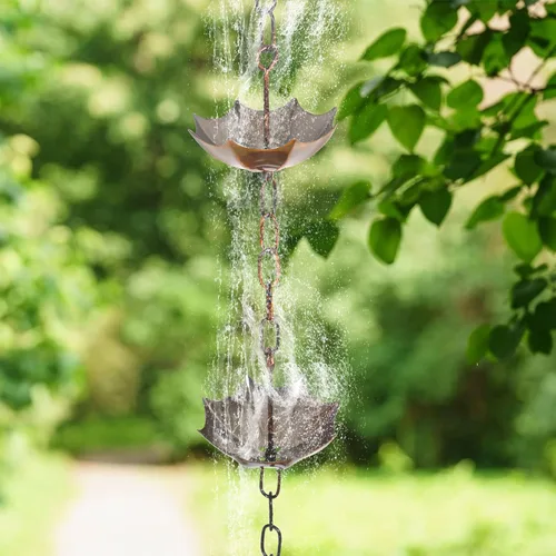 Miniatura 5 de Cadena de lluvia de metal para decoración de 6 pies, canal de cadena de metal de 72 pulgadas para aleros de casa, jardín y hogar, cadenas de lluvia