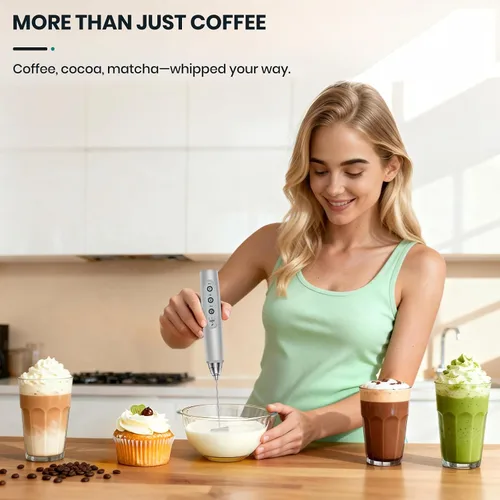 Miniatura 8 de Colarlemo Espumador de leche de mano recargable, varilla espumadora mezcladora de bebidas batidor eléctrico para café, desmontable con 3 batidores