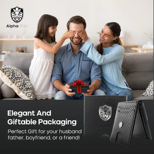 Miniatura 7 de ALPHA PAIR Cartera RFID para hombre Cartera delgada para hombre Cartera para hombre con 10 tarjeteros de crédito y 1 ventana de identificación