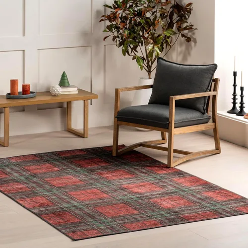 nuLOOM Alfombra de perfil bajo lavable a máquina de 5 x 8 pies, resistente a las manchas, para sala de estar, dormitorio y comedor, color rojo Aiken