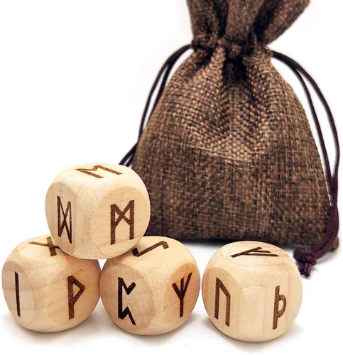 Juego de 4 dados de madera para runas de madera, 24 dados de madera tallados para juego de adivinación, color amarillo