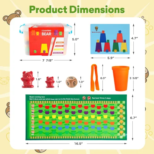 Miniatura 7 de NEOROD Juego de 90 juguetes de aprendizaje de matemáticas de osos para contar arcoíris, clasificación de colores y aprendizaje de matemáticas, juego