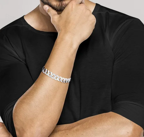 Miniatura 4 de Miabella Pulsera de plata de ley 925 italiana de 0.472 in de corte de diamante sólido cubano con eslabones bordillos, joyería para hombre fabricada