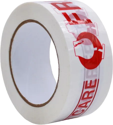 WOD CST2FW Cinta frágil con cinta de embalaje de 2 pulgadas x 110 yardas. Cinta de sellado de cartón resistente con letras rojas para carga frágil y