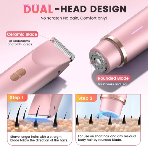 Miniatura 3 de Recortadora de bikini para mujer, maquinilla de afeitar eléctrica 2 en 1 con doble cabeza, IPX7 impermeable para cabello púbico, piernas, axilas