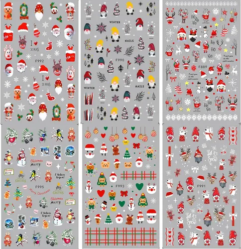 Miniatura 5 de Calcomanías de uñas – Navidad 3D, calcomanías autoadhesivas para uñas, patrón multicolor, 10 hojas, para arte de uñas