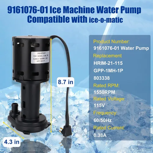 Miniatura 3 de 9161076-01 Bomba de agua compatible con modelos de máquina de hielo ice-o-matic reemplazar hartell GPP-1MH-1P HRIM-21-115 803338 115V 1550RPM