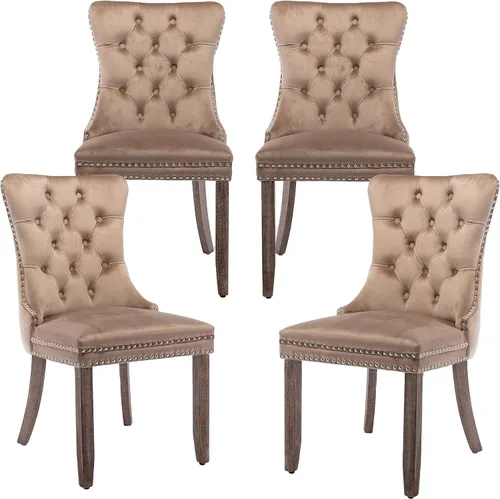 Miniatura 84 de LKTART Juego de 2 sillas de comedor de terciopelo, sillas de comedor copetudas con ribete de anillo de clavo, silla de comedor tapizada con patas