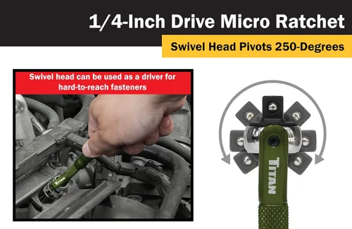 Miniatura 7 de Titan Tools 11324 - Destornillador con trinquete micro de 1/4 de pulgada x 4 pulgadas y 90 dientes - Verde