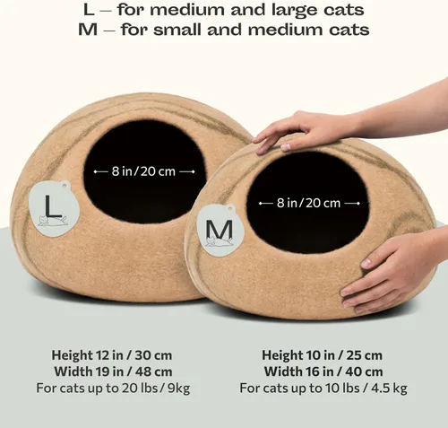 Miniatura 2 de MEOWFIA Cueva para gatos – Cama de fieltro premium para gatos de interior, hecha a mano 100% lana de merino, gato (Beige, Grande)