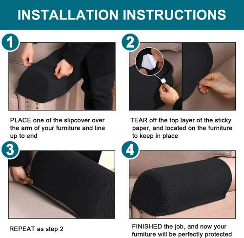 Miniatura 7 de Turquoize Fundas elásticas para reposabrazos para sillas y sofás, fundas para reposabrazos de sofá de elastano y jacquard, protector de muebles