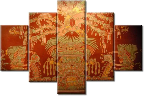 Miniatura 22 de Arte de pared con varios paneles, calendario maya, imágenes de piedra del sol, pinturas de civilización azteca sobre lienzo, sala de estar