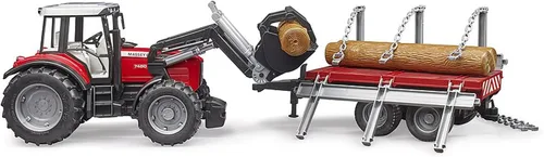 Miniatura 7 de bruder 02046 Massey Ferguson 7480 con cargador frontal y remolque de madera