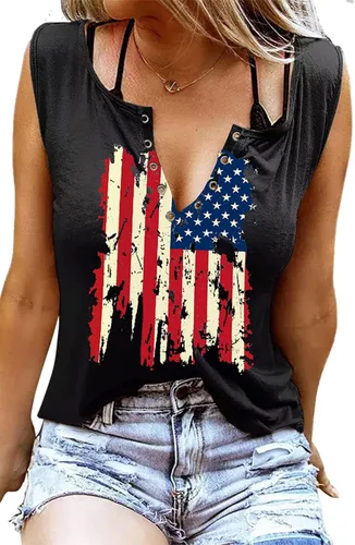 T&Twenties - Camiseta sin mangas con diseño de bandera americana para mujer, con perforaciones de anillo, para el 4 de julio, camiseta de tirantes