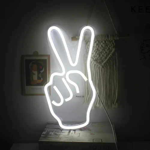 ineonlife Decoración de Letrero de Paz de Neón, Letreros LED de Neón de Paz, Letrero de Pared con Signo de Paz con Dedos de 15'' x 8'', Gesto de