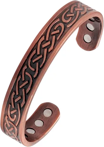 Miniatura 2 de Brazalete magnético celta de cobre pesado grande para hombre, con 10 imanes, Metal
