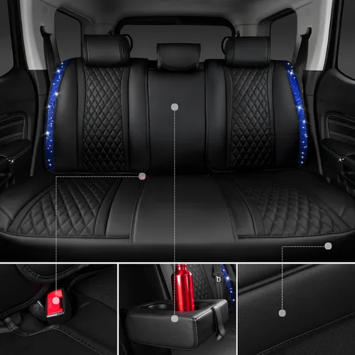 Miniatura 8 de Car Pass Funda de asiento trasero, brillantes, acolchadas, cuero napa, impermeable, transpirable, protector de ajuste universal para automóvil
