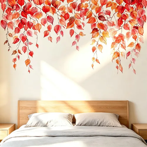 Miniatura 23 de Calcomanías de pared de flores y hojas para despegar y pegar, calcomanías grandes de vinilo floral para colgar, vid extraíble, decoración del hogar