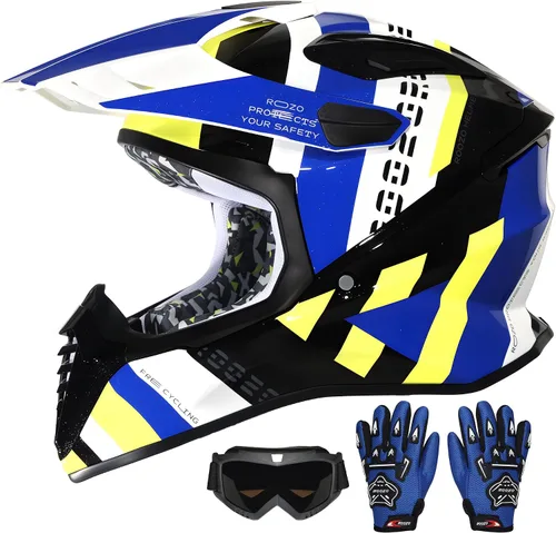 Miniatura 10 de Casco de motocross aprobado por DOT con visera para niños, juego de casco de motocross ATV de cara completa con gafas y guantes, motocicleta