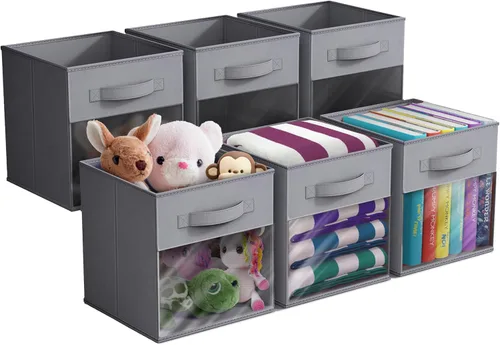 Miniatura 19 de Sorbus Contenedores de almacenamiento de 11 pulgadas con ventana transparente, 6 cestas plegables para organizar ropa, juguetes, libros, cubos