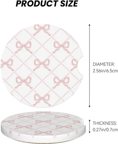 Miniatura 6 de Posavasos de automóvil con lazo rosa para portavasos de cerámica absorbente, paquete de 2 unidades, accesorios antideslizantes
