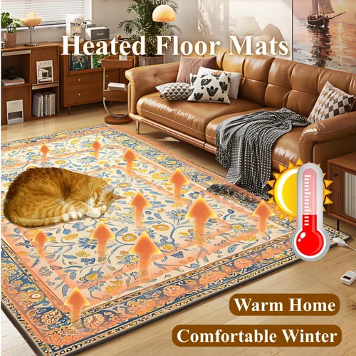 Miniatura 3 de Large Graphene Electric Heated Floor Mat, Electric Heated Area Rug with 60 Gear Adjustment Temperature, Plug in Heating Mat, for Home Office Study