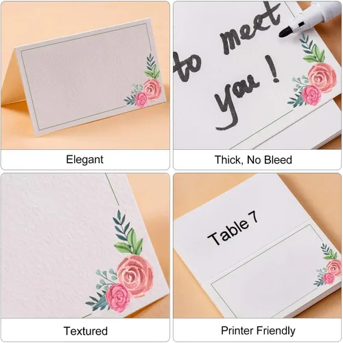 Miniatura 2 de Toncoo 100 tarjetas de lugar, elegantes tarjetas de mesa con flores, tarjetas de asiento de textura rústica, tarjetas de identificación de papel