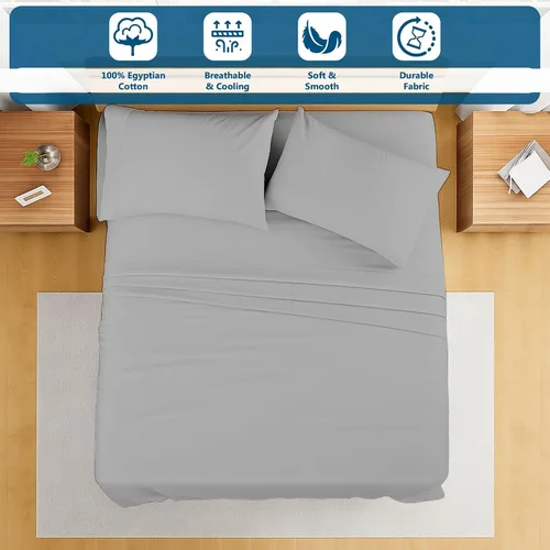Miniatura 73 de Shreem Linen Olympic - Juego de sábanas tamaño Queen de 66 x 80 pulgadas, 100% algodón egipcio, juego de ropa de cama de 4 piezas, se adapta a Azul