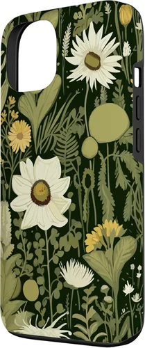 Miniatura 2 de iPhone 13 Wildflower, patrón de flores botánicas verdes, funda de flores silvestres boho