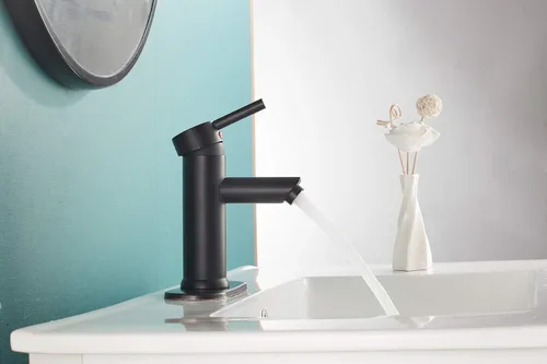Miniatura 5 de Grifo de lavabo de baño negro con una sola manija de un agujero, grifo de baño de latón, tocador de baño, montaje en cubierta comercial con manguera