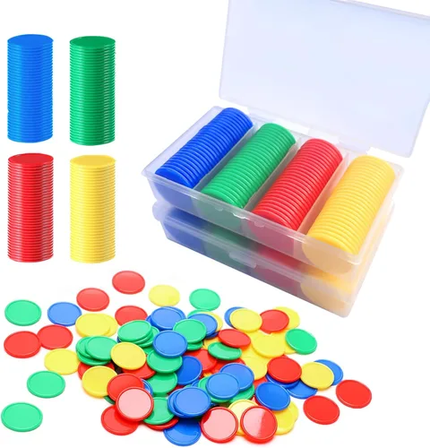 200 contadores matemáticos, fichas de bingo de 1 pulgada, 4 colores con caja de almacenamiento, fichas de póquer de plástico, para educación,