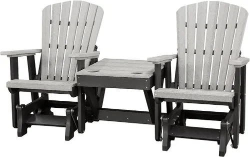 Miniatura 12 de DutchCrafters Slat - Sillas de patio Adirondack de doble polietileno con respaldo de ventilador para exteriores con mesa central (negro y azul aruba)