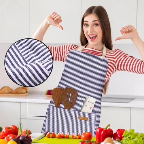 Miniatura 4 de BeLuyi - Paquete de 2 delantales ajustables con peto, delantales de chef para cocina, restaurante, con 2 bolsillos, delantales para mujeres