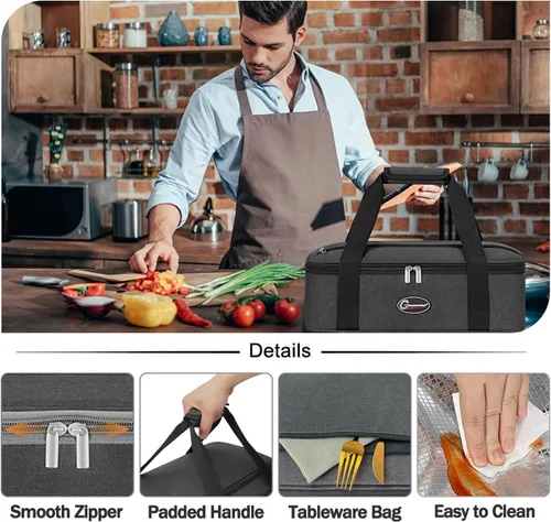 Miniatura 5 de GhvyenntteS - Porta cacerolas aisladas para alimentos calientes o fríos, bolsa para mantener la comida caliente, bolsa de lasaña para el almuerzo