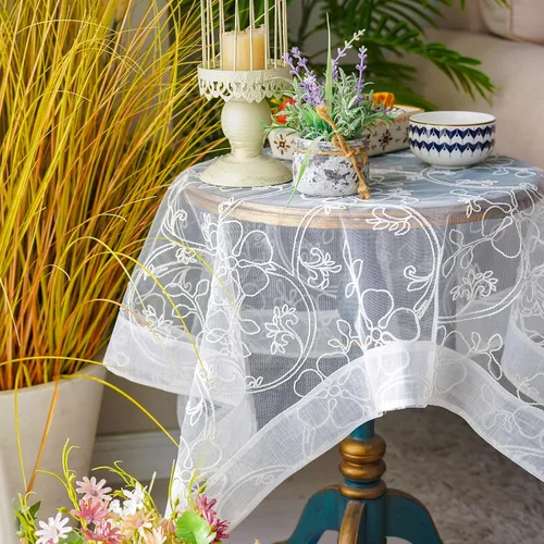 Miniatura 2 de ARTABLE Mantel de encaje blanco para boda, dobladillo de organza, cuadrado, pequeño, rectangular, vintage, para el hogar, fiesta al aire libre
