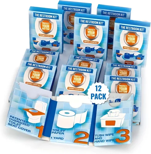 Miniatura 8 de The Restroom Kit Ideal para viajes (paquete de 60) Funda de asiento de inodoro desechable portátil de gran tamaño, papel higiénico de 3 pies de 3