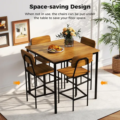 Miniatura 5 de GOFLAME Juego de mesa de comedor de 5 piezas para espacios pequeños, mesa de cocina y sillas para 4 personas con marco de acero, juego de mesa