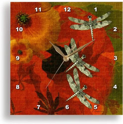 Miniatura 3 de Reloj de pared 3D con diseño de amapolas y libélulas, 10" x 10
