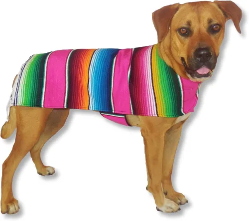 Miniatura 10 de Poncho de perro hecho a mano de Authentic Mexican Blanket; ropa para perros, suéter, abrigo, XL, Azul