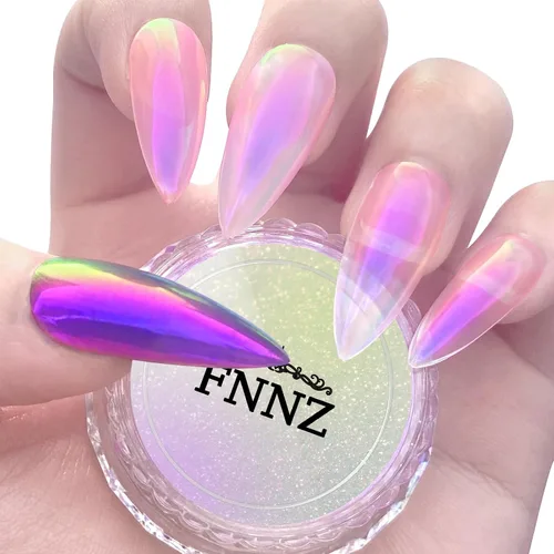 Miniatura 9 de FNNZ Polvo de uñas cromado de unicornio, polvo de uñas de sirena Aurora Unichrome, pigmento de uñas perlescente para arte de uñas, decoración